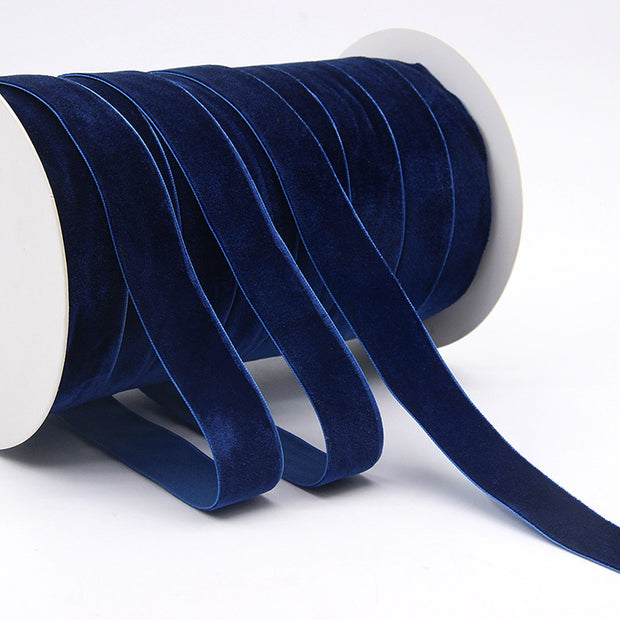 Navy blue Household Portable Solid Color Velvet Ribbon roll, deep tone perfect for elegant packaging, crafts, and home styling.