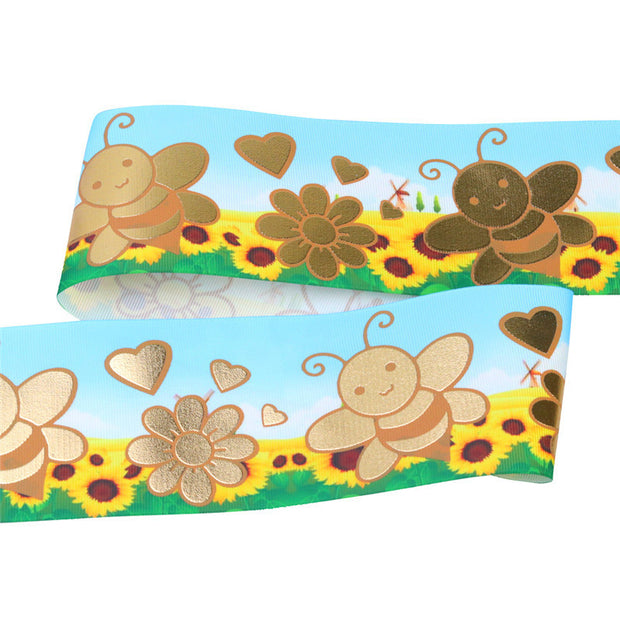 Bronzing printed rib ribbon for clothing accessories, metallic decorative ribbon