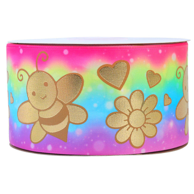 Bronzing rib ribbon with metallic print for clothing embellishment