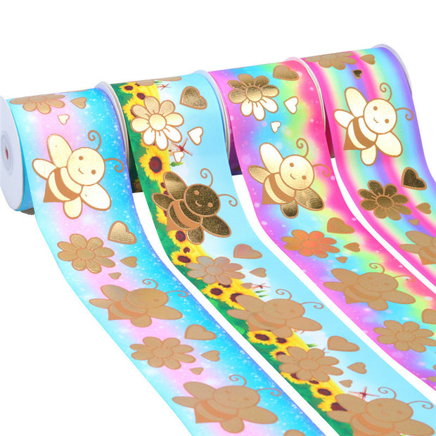 Shiny bronzing printed ribbon with ribbed texture for fashion accessories