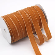 Brown Household Portable Solid Color Velvet Ribbon roll, rich earthy tone ideal for rustic crafts, seasonal décor, and packaging.